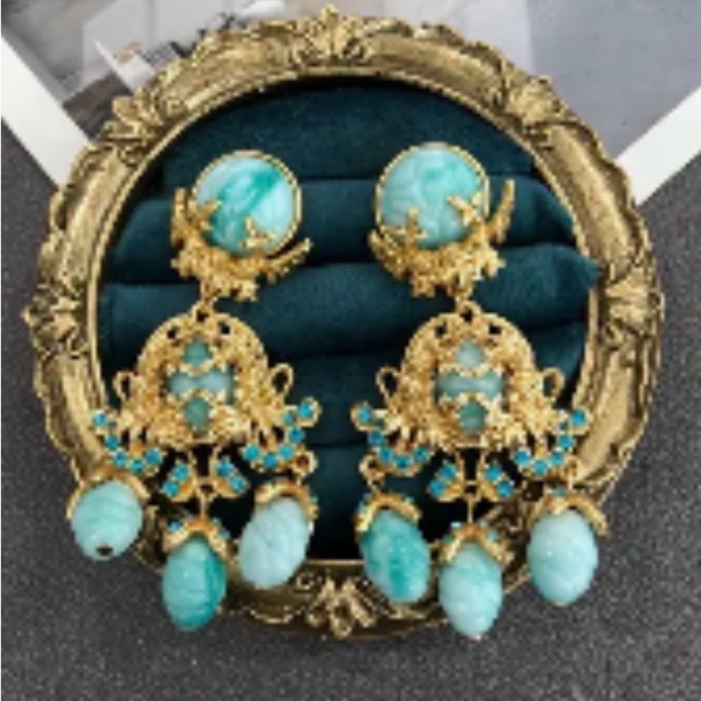 Elegant Gold and Turquoise Chandelier Earrings